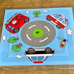 《送料込み》絵合わせ『くるんくるんパズル』〜くるま四角型〜 3枚目の画像