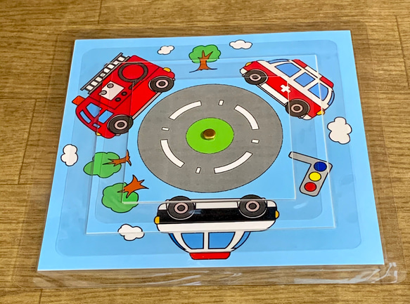 《送料込み》絵合わせ『くるんくるんパズル』〜くるま四角型〜 3枚目の画像