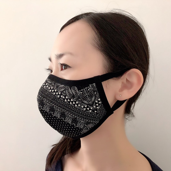 【送料無料】ハイブリッド・リバーシブルマスク~bandana black~【made in France】抗ウイルス 4枚目の画像