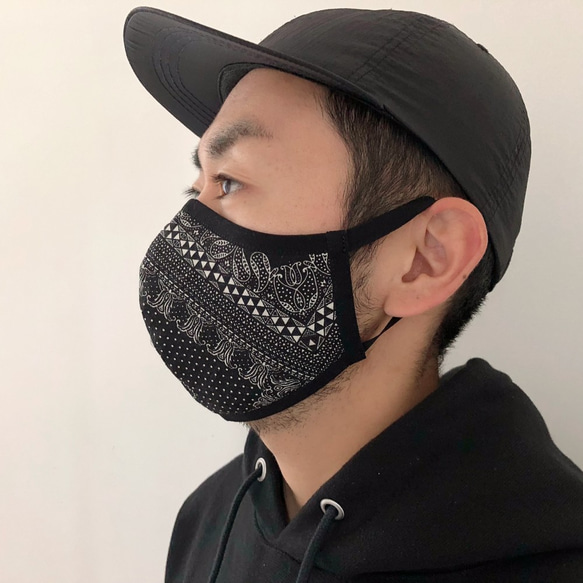 【送料無料】ハイブリッド・リバーシブルマスク~bandana black~【made in France】抗ウイルス 5枚目の画像