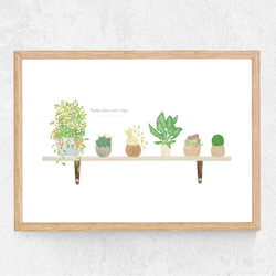 サボテンと植物の飾り棚✴︎ 水彩画風インテリアポスター 1枚目の画像