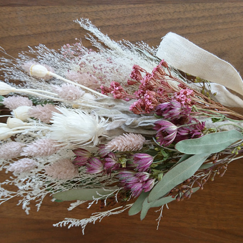 シックなドライフラワースワッグ＆ブーケ モーブピンク ドライフラワー  