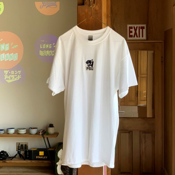 《一点物》 90‘s 刺繍ワッペン PSU/ビッグシルエット Tシャツ/ホワイト/u1 1枚目の画像