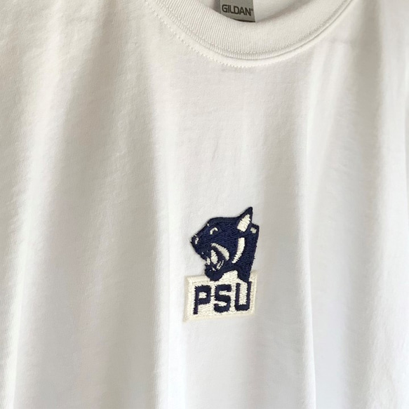 《一点物》 90‘s 刺繍ワッペン PSU/ビッグシルエット Tシャツ/ホワイト/u1 3枚目の画像
