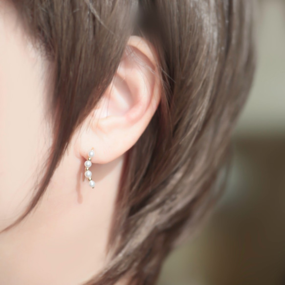 14KGF 珍珠金耳環 - 施華洛世奇珍珠耳環 第3張的照片