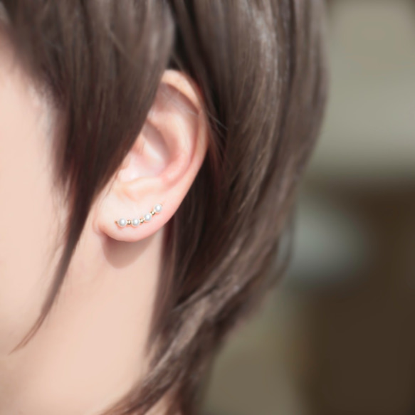 14KGF 珍珠金耳環 - 施華洛世奇珍珠耳環 第4張的照片