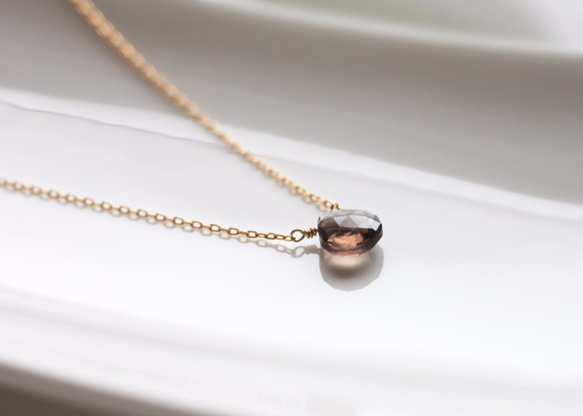 Smoky Quartz Marron “One Natural Stone Skinny Necklace” 14KGF / 第2張的照片