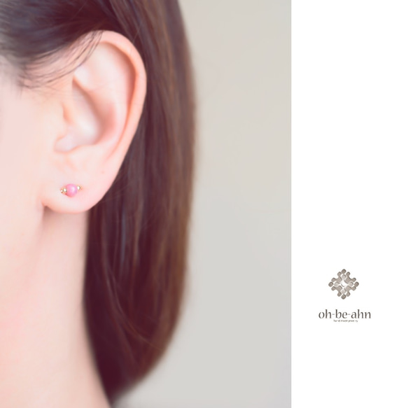 ロードナイト『天然石の小さな1粒 2way ピアス- dainty 』14KGF シルバー925 2枚目の画像