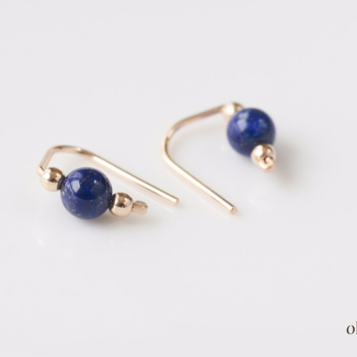 天然石 ラピスラズリ1粒ワイヤーラップピアス