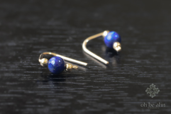 ラピスラズリ『天然石の小さな1粒 2way ピアス- dainty 』&イヤリング　14KGF シルバー925 4枚目の画像