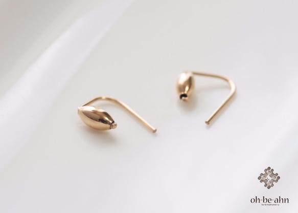14kgf橢圓形珠子耳環“ Gold Simple 2way Pierce-dainty-” 第1張的照片
