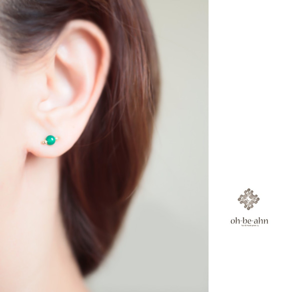 綠色縞瑪瑙“小天然石 2way 耳環-精緻”和耳環 14KGF 銀 925 第4張的照片