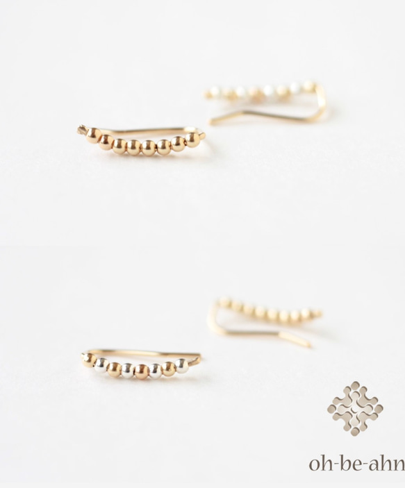 Curved gold and silver beads ear climber 5枚目の画像