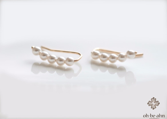14kgf Swarovski crystal pearl  ear climber 1枚目の画像