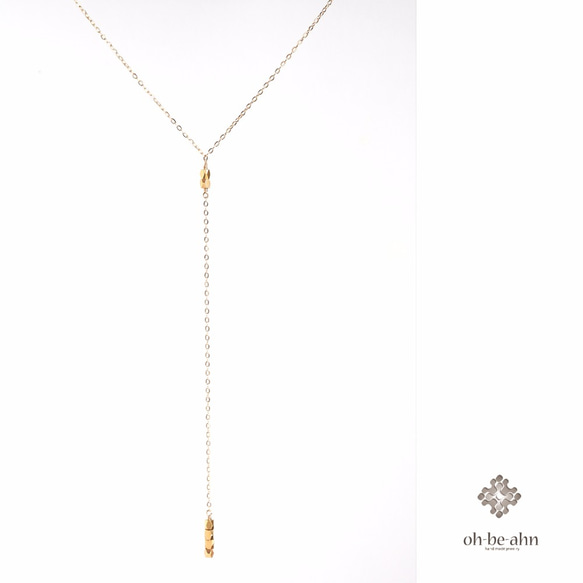 14KGF - カットビーズ　シンプル Y字ネックレス - simple cut beads Y necklace - 3枚目の画像