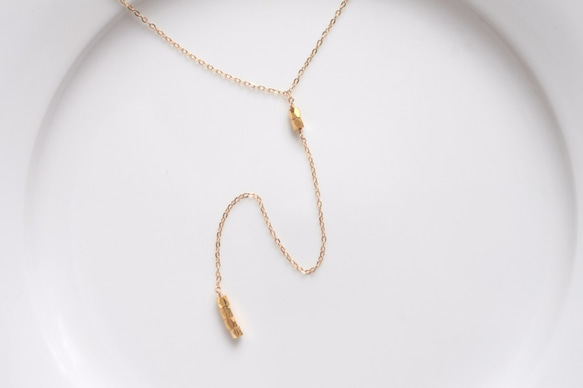 14KGF - カットビーズ　シンプル Y字ネックレス - simple cut beads Y necklace - 1枚目の画像