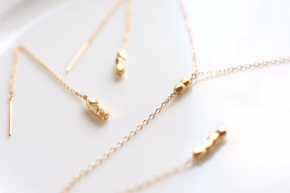 14KGF - カットビーズ　シンプル Y字ネックレス - simple cut beads Y necklace - 4枚目の画像