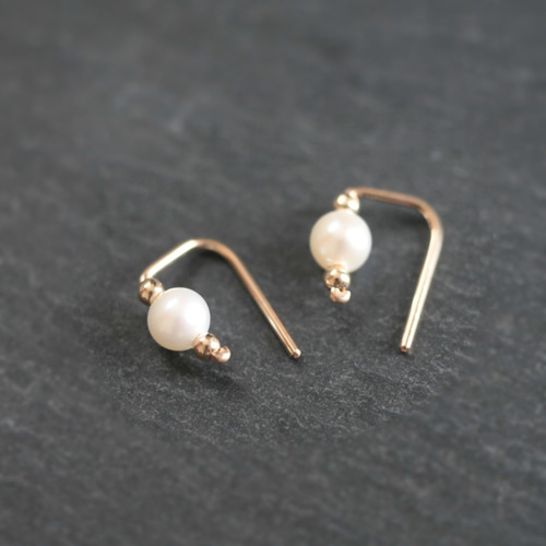 14kgf 小さな淡水パール 1粒ピアス『Freshwater pearl 2way - dainty
