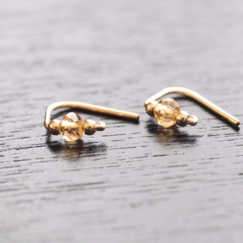シトリン 3mm Citrine『天然石の小さな1粒 2way ピアス- dainty