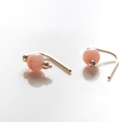 粉紅色蛋白石“小型天然寶石 2way 耳環 - 精緻”14KGF 銀 925 第4張的照片