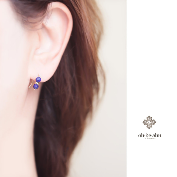 ラピスラズリ14KGF Cut『天然石の2粒 ２wayピアス-Twins 』　 2枚目の画像