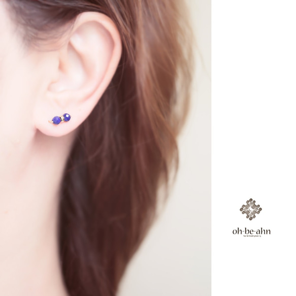 ラピスラズリ14KGF Cut『天然石の2粒 ２wayピアス-Twins 』　 3枚目の画像