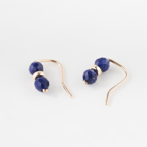 ラピスラズリ14KGF Cut『天然石の2粒 ２wayピアス-Twins 』　 4枚目の画像