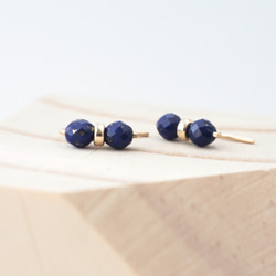 ラピスラズリ14KGF Cut『天然石の2粒 ２wayピアス-Twins 』　 5枚目の画像