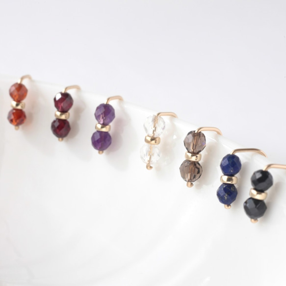 ラピスラズリ14KGF Cut『天然石の2粒 ２wayピアス-Twins 』　 6枚目の画像