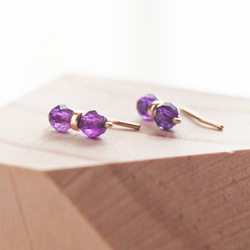 紫水晶 14KGF 切工“兩粒天然寶石 2way 耳環-Twins” 第1張的照片