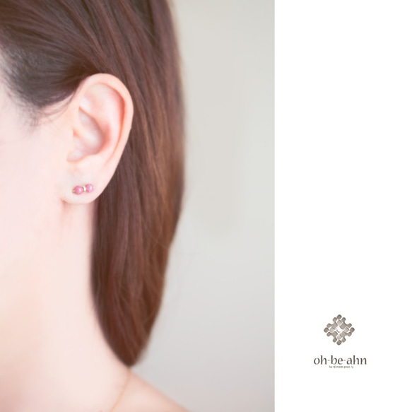 薔薇輝石 14KGF 切工“兩顆天然寶石 2way 耳環-雙胞胎” 第3張的照片