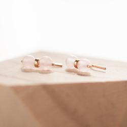 玫瑰石英 14KGF“兩顆天然寶石 2way 耳環-Twins” 第1張的照片