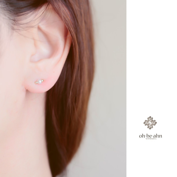 小さなパール3mmの 2way ピアス ホワイト  14KGF Silver 925 - dainty - 2枚目の画像