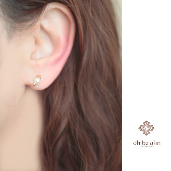 14kgf 小さな淡水パール 1粒イヤリング『Freshwater pearl Earrings- dainty  』 2枚目の画像