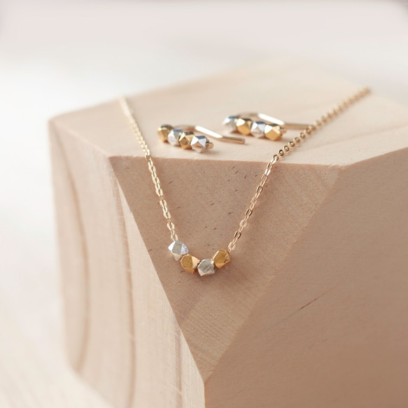 Gold&Silver Karen Cut Beads Necklace 1枚目の画像
