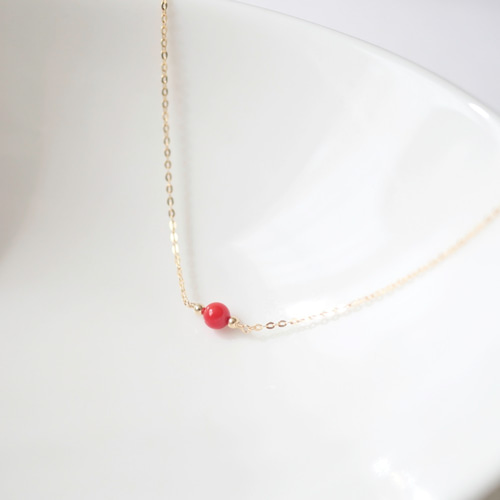 赤珊瑚『天然石の小さな1粒ネックレス- dainty 』14KGF シルバー 赤珊瑚『天然石の小さな1粒ネックレス- dainty 』14KGF シルバー