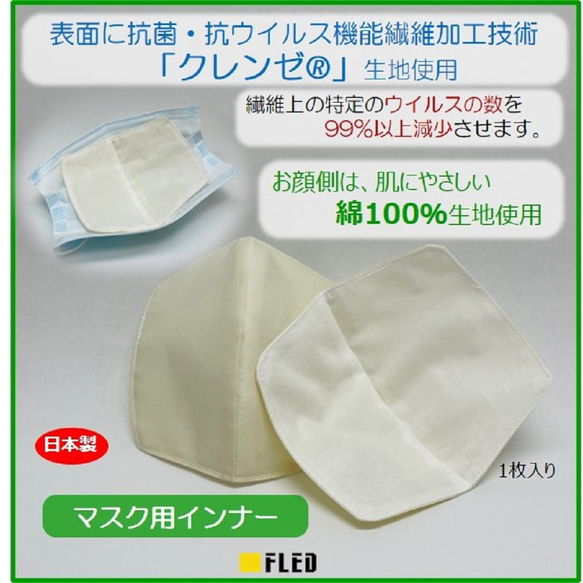 半額セール！【送料無料】マスクインナー 抗菌 抗ウイルス 不快感軽減 日本製 クレンゼ 1枚目の画像