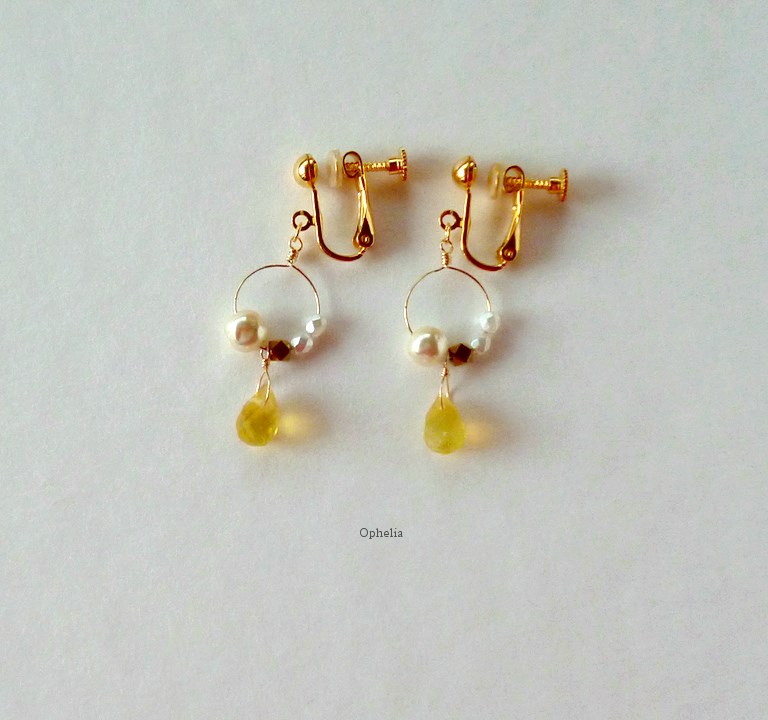 イエロースキャポライト、ハーキマー、オパール 14Kgfピアス イエロー