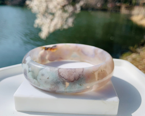 070917 天然水晶共生緑桜瑪瑙バングル