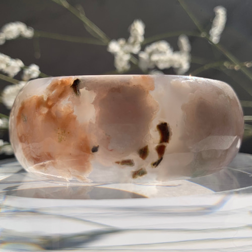 チェリーブロッサムアゲート 桜瑪瑙 セット  バングル　腕輪　天然石  着物和服 桜フェア】桜瑪瑙ハイクォリティーチェリーブロッサムアゲートバングル