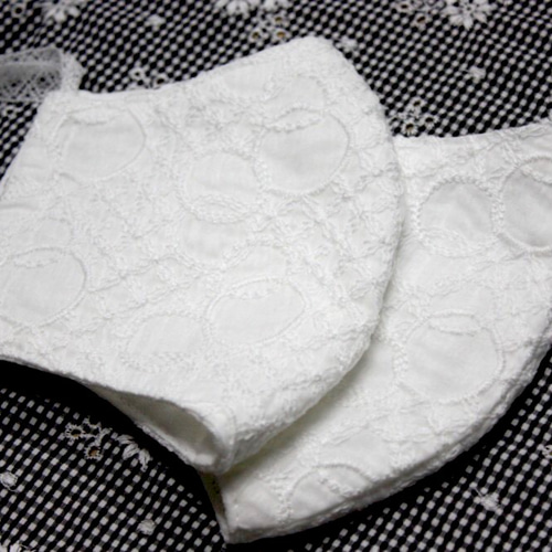 ハンドメイド　インナーマスク　08 ホワイト花柄花刺繍ニット系レース ハンドメイド インナーマスク 08 ホワイト花柄花刺繍ニット系レース