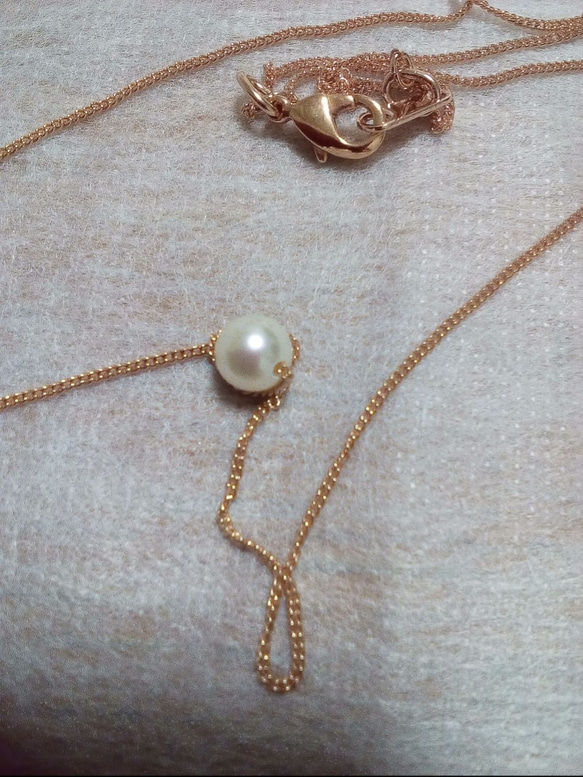 あこや真珠一粒スルーネックレスJNP-NO.5ピンクゴールド金具 2枚目の画像