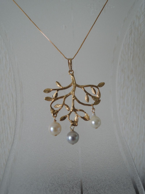 値下げ オリーブの木にあこや真珠ネックレス 3枚目の画像