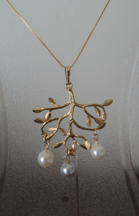 値下げ オリーブの木にあこや真珠ネックレス 4枚目の画像