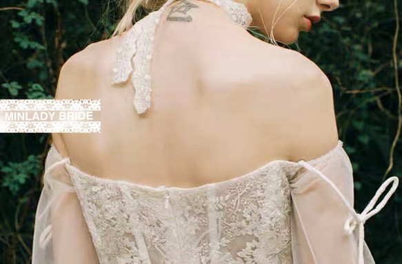 【新品】オフショルダー  刺繍　袖コンシャス　ウェディングドレス #ma435 2枚目の画像