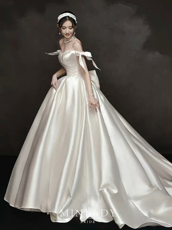 バックリボン  リボンショルダー  ウェディングドレス #ma116 5枚目の画像