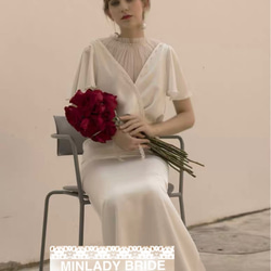 アンティーク シルクサテン  フリル ウエディングドレス #ma106 3枚目の画像