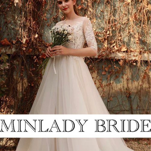 七分袖 刺繍レース ウェディングドレス ma480 ドレス MINLADY BRIDE
