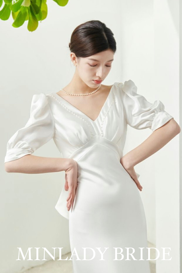 ma520 シルク　バックリボン　ウェディングドレス 6枚目の画像