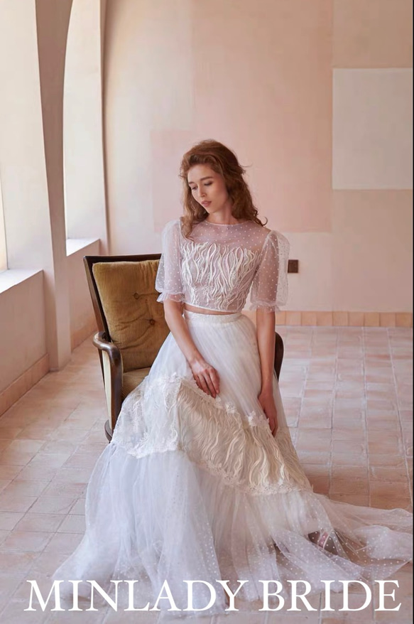 ma525 ドットチュール　セパレート　ウェディングドレス 